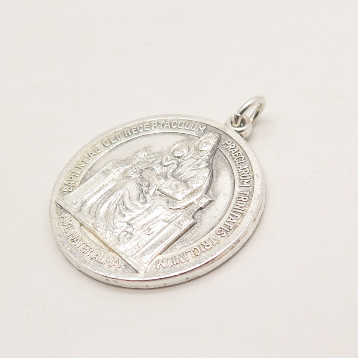 925 Sterling Silver Vintage Trinitas Atque Ave Mater Alma Religious Pendant