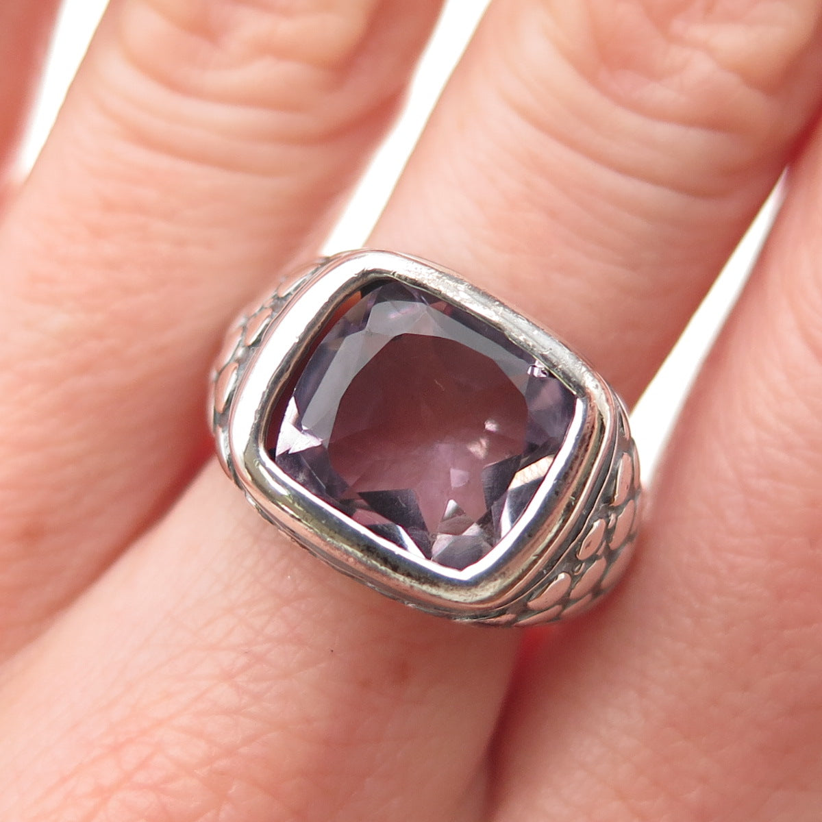 DEE BERKLE Sterling Silver Vintage Real Amethyst Oxidized Dotted Ring Size 7.25