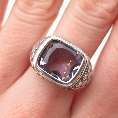 DEE BERKLE Sterling Silver Vintage Real Amethyst Oxidized Dotted Ring Size 7.25