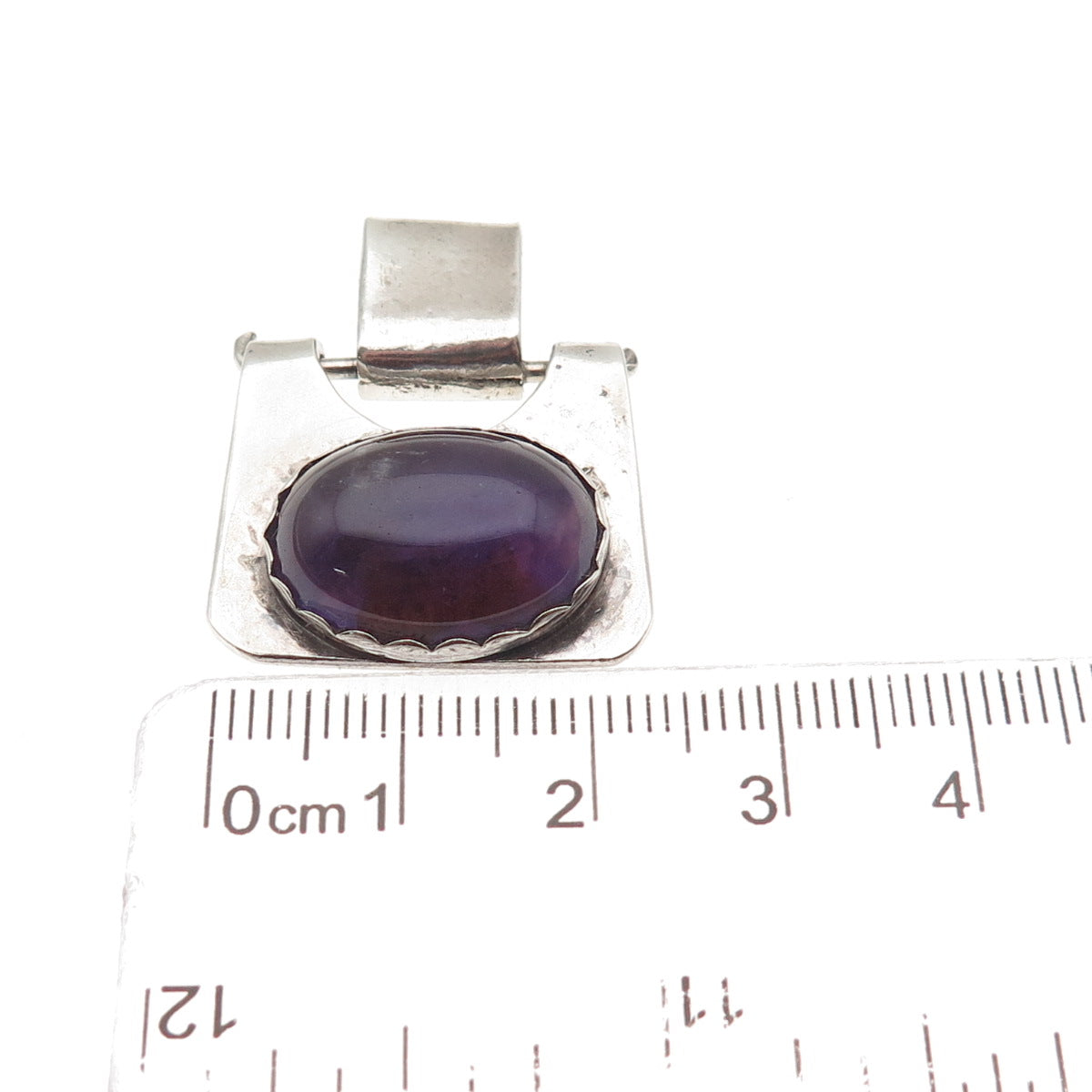 925 Sterling Silver Vintage Real Amethyst Modernist Pendant