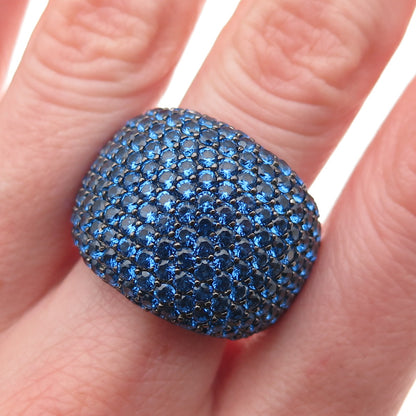 925 Sterling Silver Real Round-Cut Blue Topaz Dome Ring Size 10