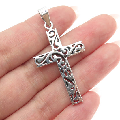 925 Sterling Silver Vintage Ornate Floral Cross Pendant