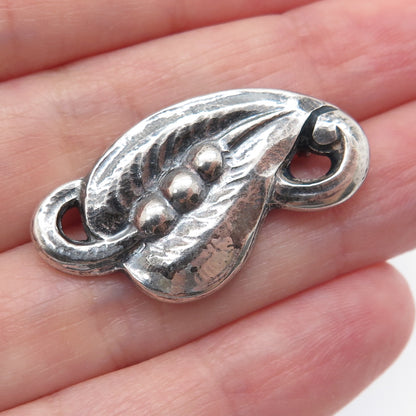 925 Sterling Silver Antique Art Deco Floral Leaf Oxidized Hand-Made Pin Brooch