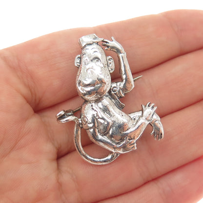 JEWELART Sterling Silver Vintage Monkey Cartoon Character Oxidized Pin Brooch