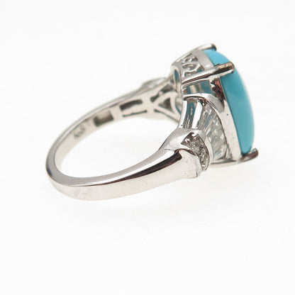 Chuck Clemency 925 Sterling Silver Real Turquoise & White Topaz Ring Size 8