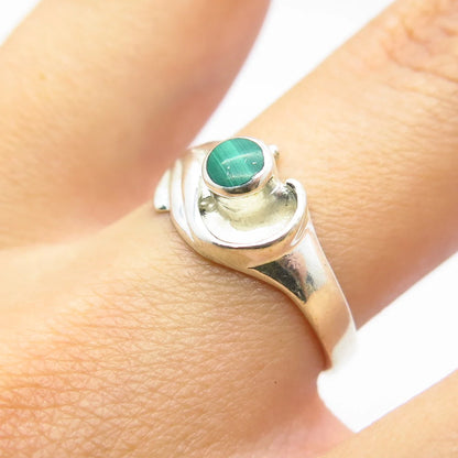925 Sterling Silver Vintage Real Malachite Gemstone Modernist Ring Size 6.25