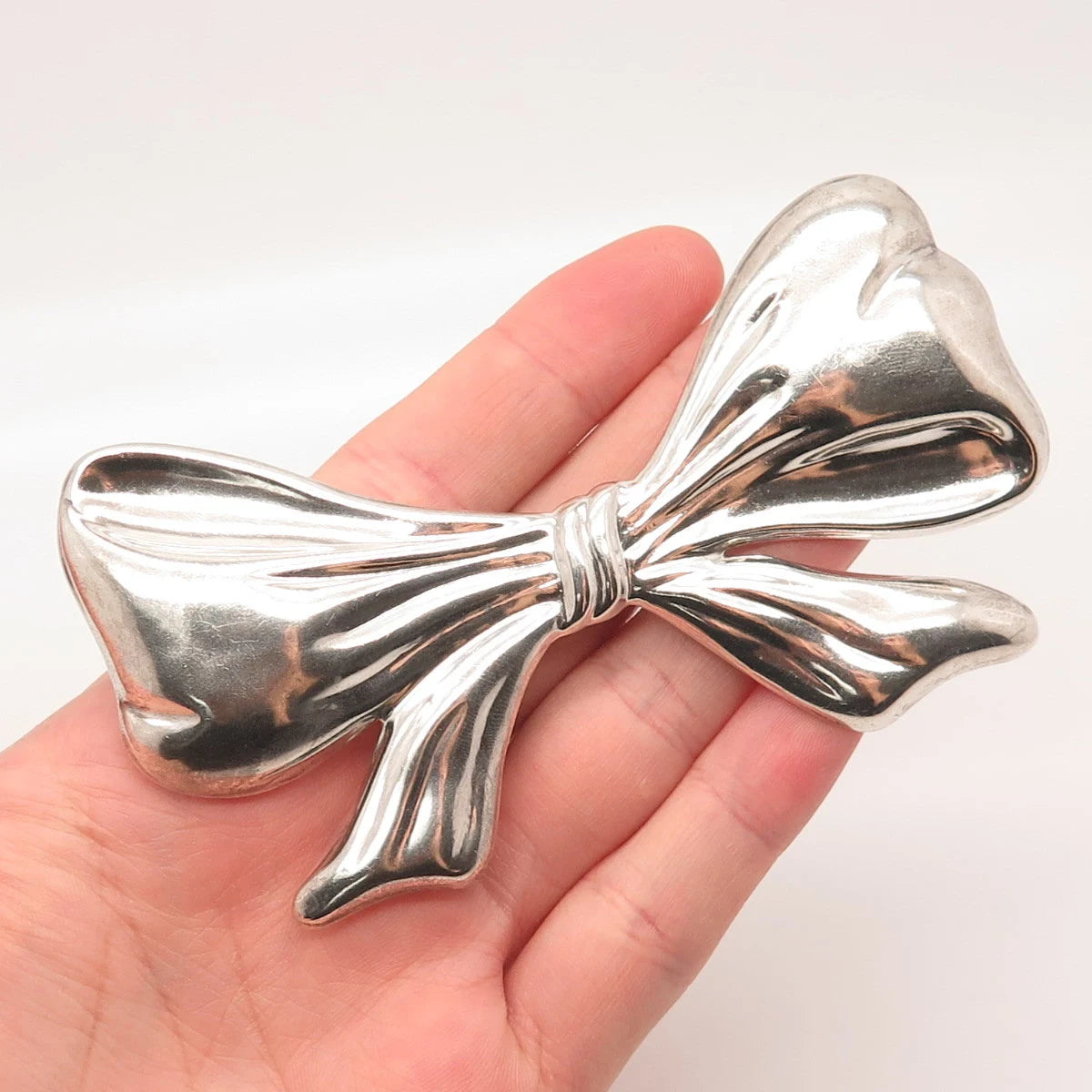 925 Sterling Silver Vintage Bow Large Pin Brooch
