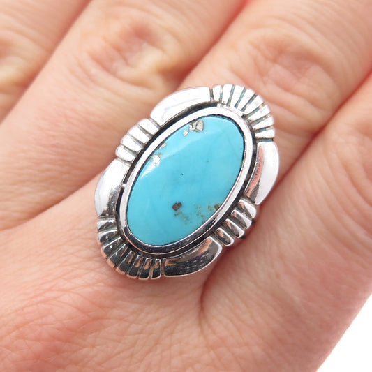 Old Pawn Sterling Silver Vintage Southwestern Morenci Turquoise Ring Size 8.25