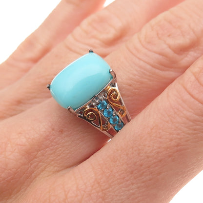 Chuck Clemency 925 Sterling Silver 2-Tone Real Turquoise Apatite Ring Size 8.25