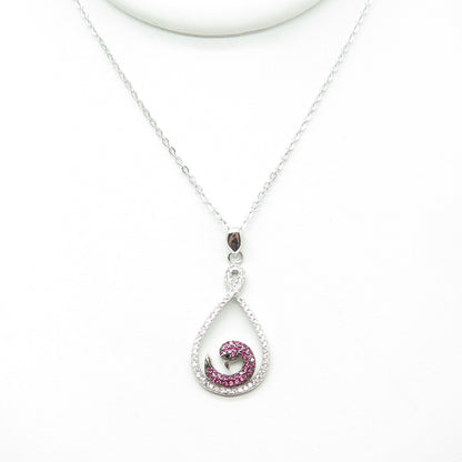 925 Sterling Silver Pink Sapphire Black Spinel C Z Swan Cable Chain Necklace 18"