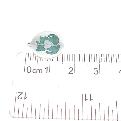 925 Sterling Silver Mint Green Enamel Cat Mom & Child Minimalist Charm Pendant