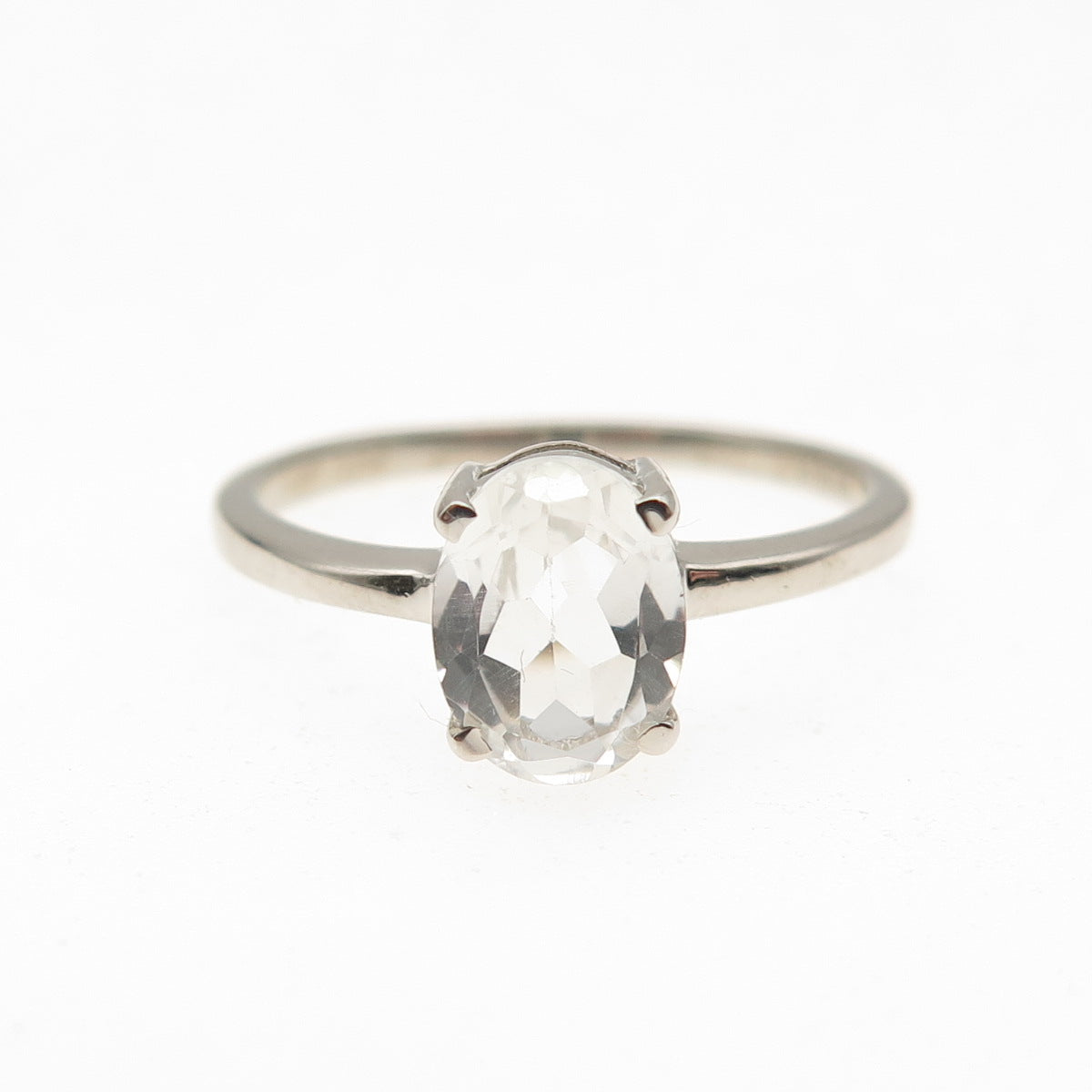 Dazzlers 925 Sterling Silver Real Oval-Cut White Topaz Engagement Ring Size 6.75
