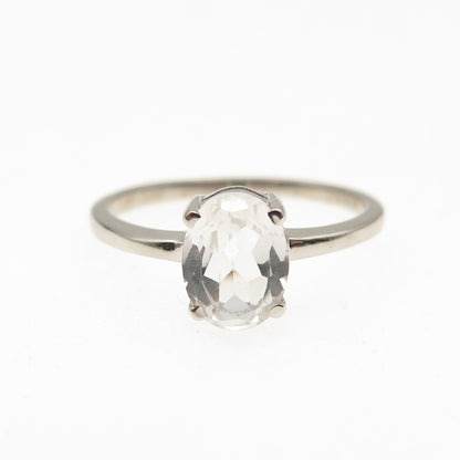 Dazzlers 925 Sterling Silver Real Oval-Cut White Topaz Engagement Ring Size 6.75