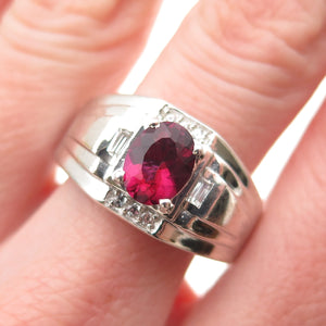D'JOY 925 Sterling Silver Real Pink Tourmaline & White Topaz Ring Size 10