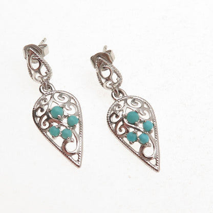 925 Sterling Silver Real Turquoise Swirl Teardrop Dangle Earrings