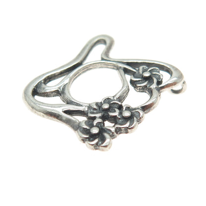 925 Sterling Silver Vintage Flower Modernist Oxidized Pendant