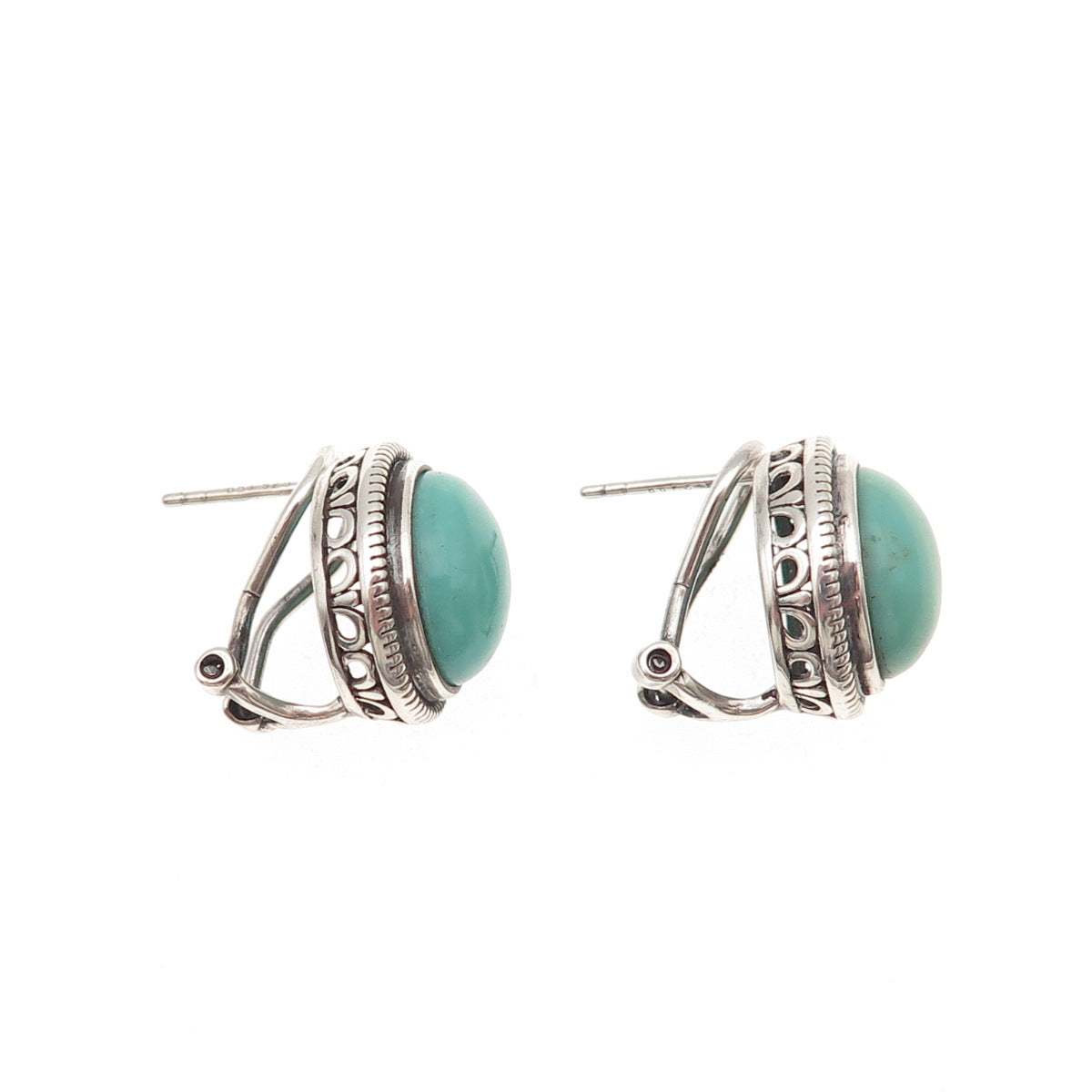 925 Sterling Silver Vintage Real Tyrone Turquoise Omega Back Earrings