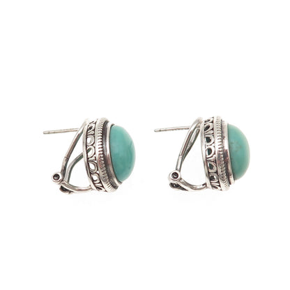 925 Sterling Silver Vintage Real Tyrone Turquoise Omega Back Earrings