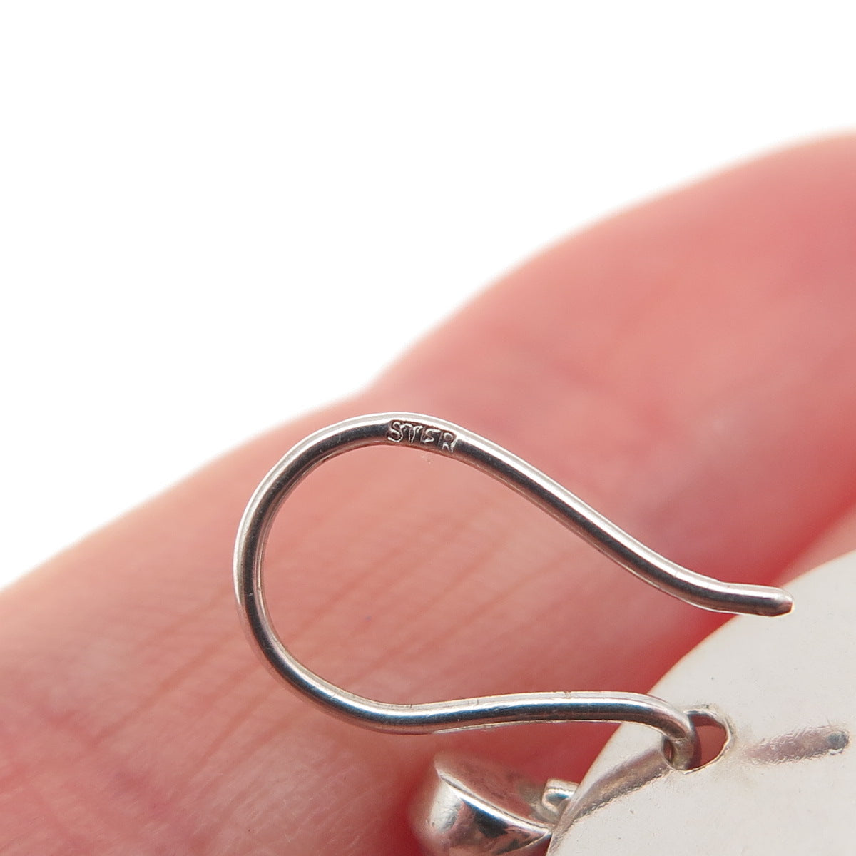 925 Sterling Silver Real Pearl Hammered Disc Dangle Earrings