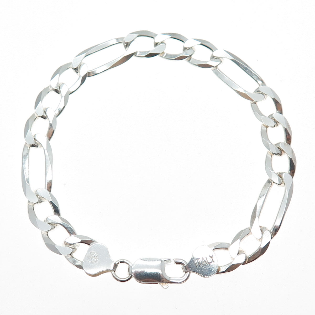 P. LUX 925 Sterling Silver Vintage Italy Figaro Link Bracelet 7.75"