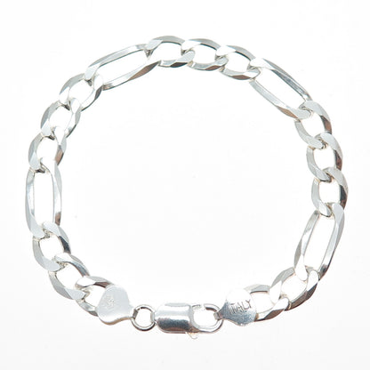 P. LUX 925 Sterling Silver Vintage Italy Figaro Link Bracelet 7.75"