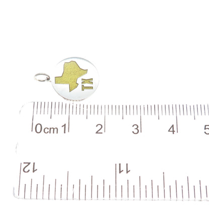 925 Sterling Silver Yellow Enamel Texas State Map Minimalist Charm Pendant