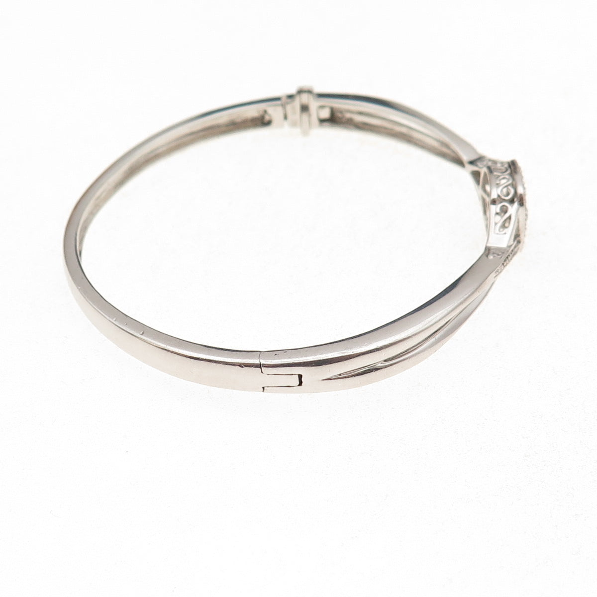 925 Sterling Silver Real Round-Cut Diamond Bangle Bracelet 7"
