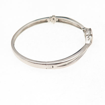 925 Sterling Silver Real Round-Cut Diamond Bangle Bracelet 7"