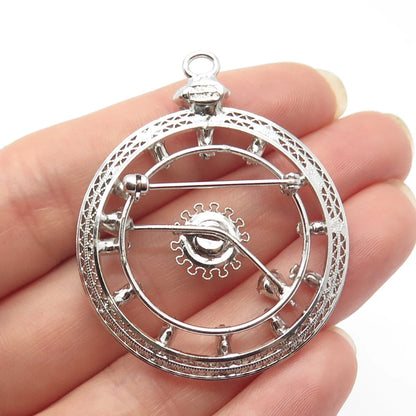 925 Sterling Silver Antique Sharon Creations Rhinestone Clock Pin Brooch/Pendant