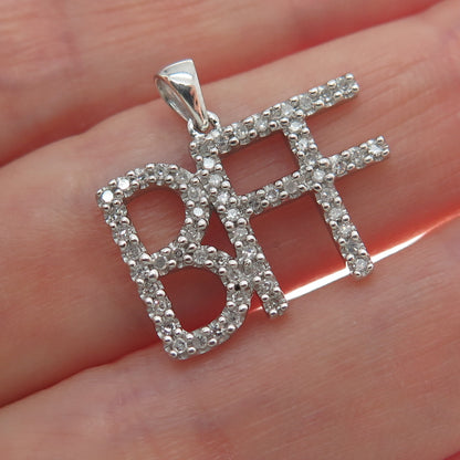 SUN 925 Sterling Silver Real Diamond Best Friends Forever Minimalist Pendant