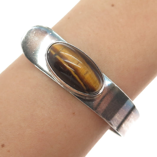 ERIK GRANIT 925H Sterling Vintage 1972 Finland Tiger Eye Bangle Bracelet 6.5"