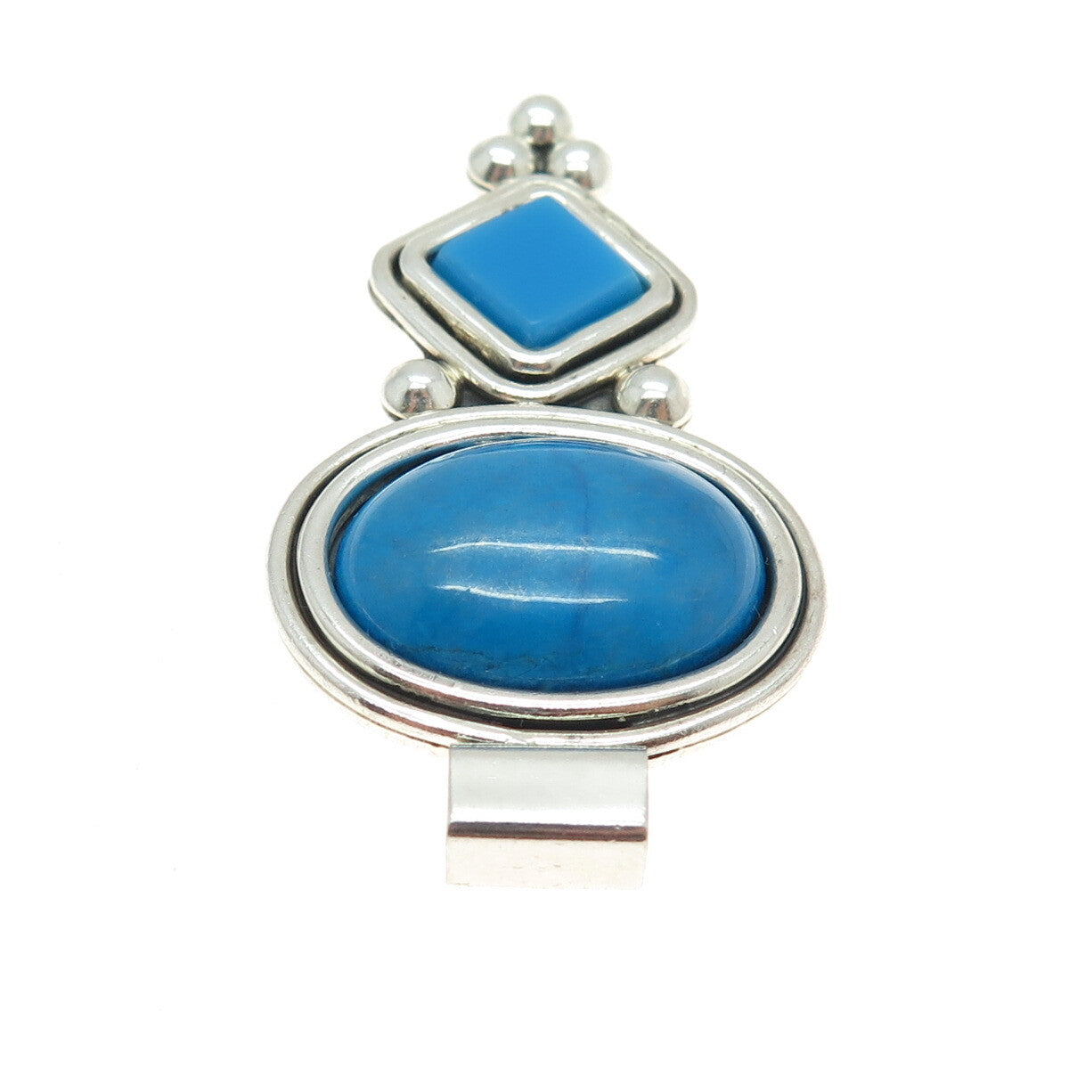 925 Sterling Silver Vintage Mexico Faux Turquoise Gemstone Ethnic Pendant