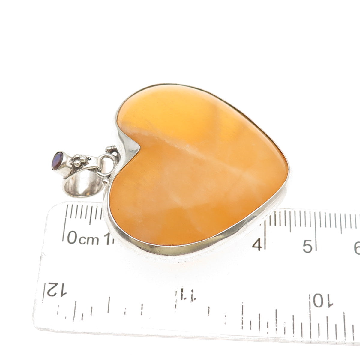 Sajen 925 Sterling Vintage Real Calcite Mystic Quartz Heart Large 36.4g Pendant