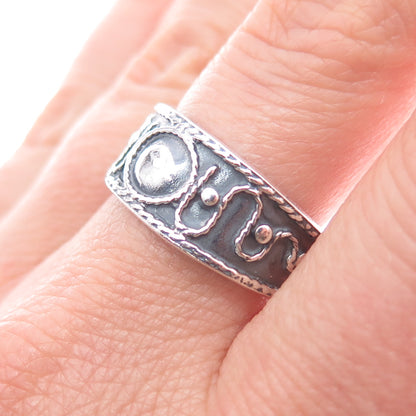925 Sterling Silver Vintage Modernist Swirl Oxidized Ring Size 9