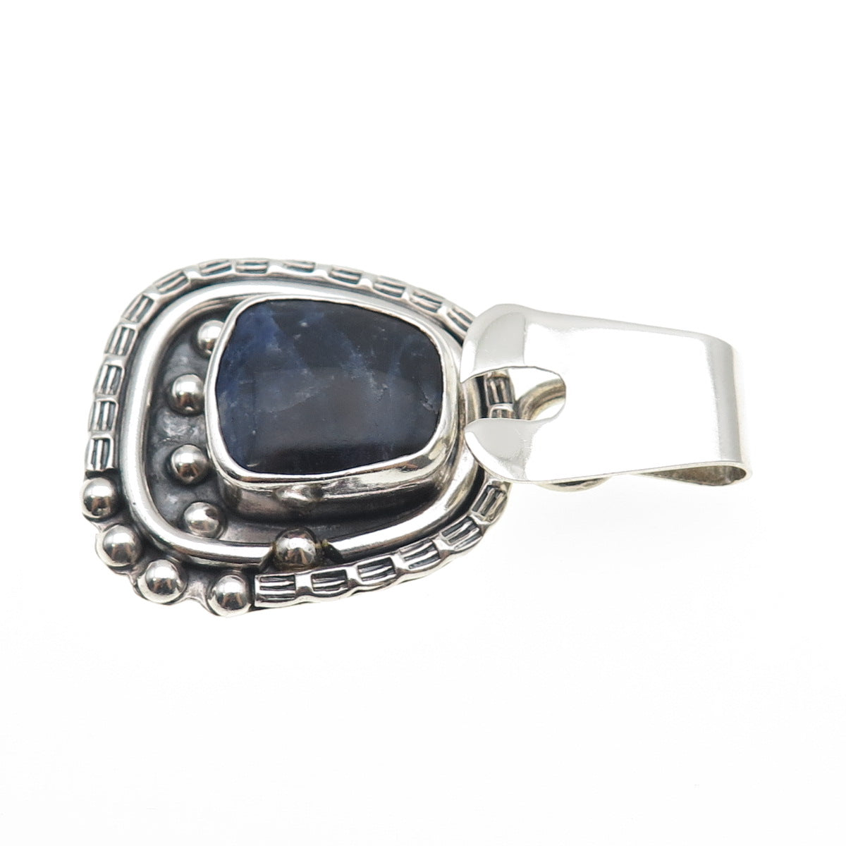 925 Sterling Silver Vintage Real Sodalite Modernist Oxidized Charm Pendant