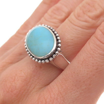 Ken Crafts 925 Sterling Silver Vintage Real Turquoise Beaded Ring Size 6.75