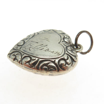 925 Sterling Silver Antique Art Deco Repousse Heart Chatelaine Charm Pendant