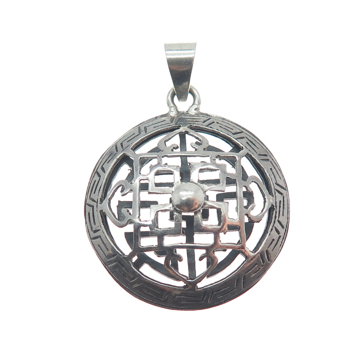 925 Sterling Silver Vintage Mandala Amulet Minimalist Oxidized Pendant