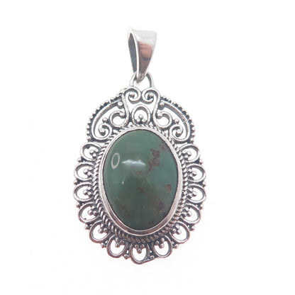 925 Sterling Silver Vintage Real Royston Turquoise Ornate Charm Pendant