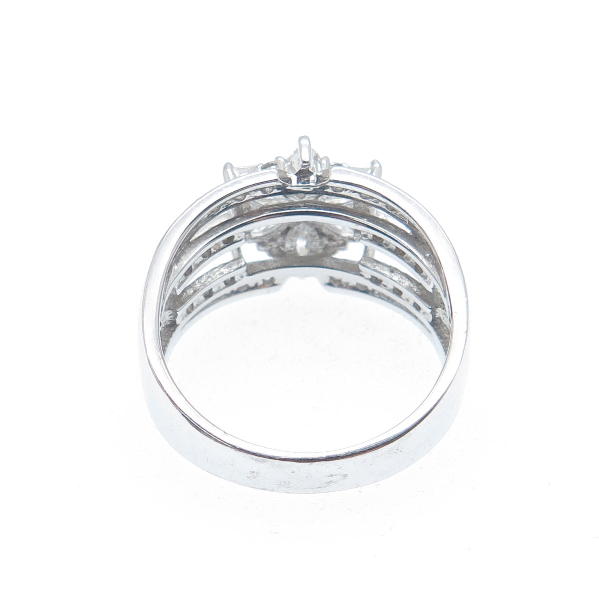 925 Sterling Silver Marquise & Round-Cut Shaped C Z Floral Ring Size 8.25