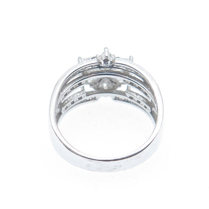 925 Sterling Silver Marquise & Round-Cut Shaped C Z Floral Ring Size 8.25