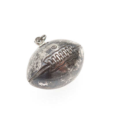 925 Sterling Silver Vintage Football Ball Oxidized 3D Mini Charm Pendant