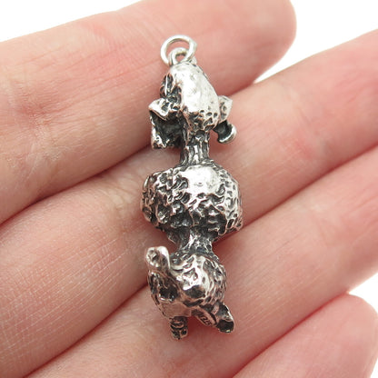 925 Sterling Silver Vintage Poodle Dog Oxidized 3D Charm Pendant