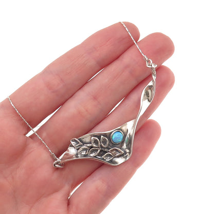 925 Sterling Silver Vintage Real Opal Modernist Floral Chain Necklace 18"