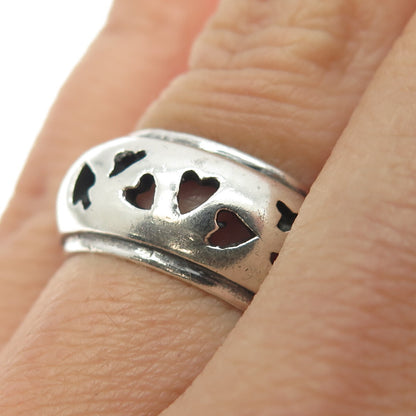 925 Sterling Silver Vintage Spade & Heart Playing Cards Band Ring Size 6.5
