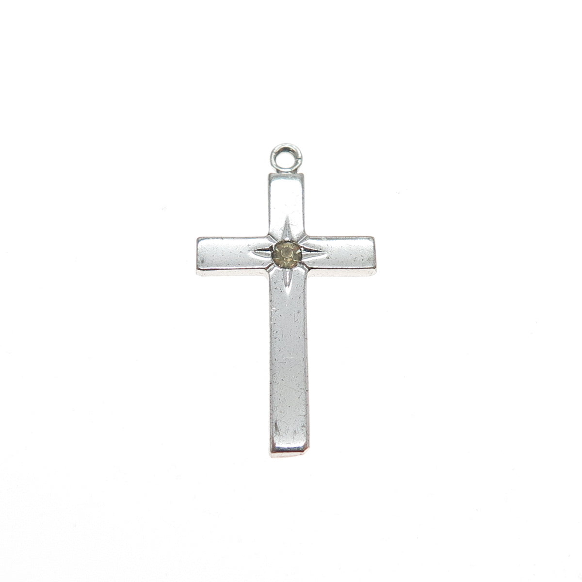 THEDA 925 Sterling Silver Vintage Rhinestone Cross Religious Charm Pendant
