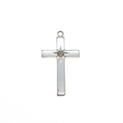 THEDA 925 Sterling Silver Vintage Rhinestone Cross Religious Charm Pendant