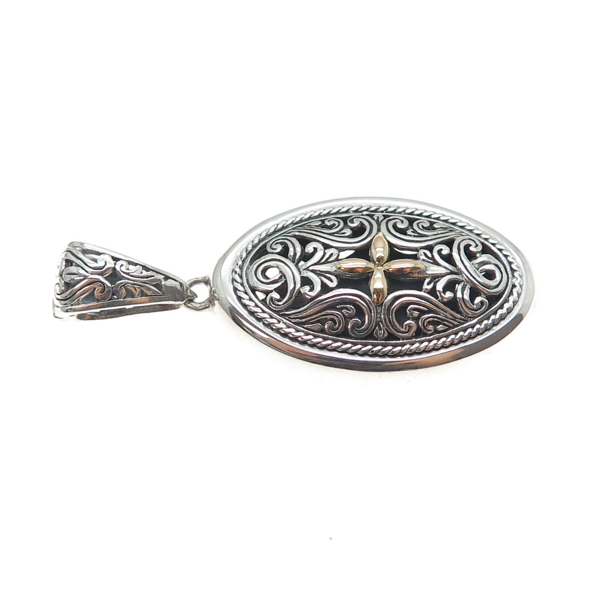925 Sterling Silver 18K Gold Vintage Ornate Cross Oxidized Charm Pendant