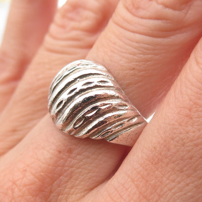 925 Sterling Silver Vintage Modernist Ribbed Dome Oxidized Ring Size 7.75