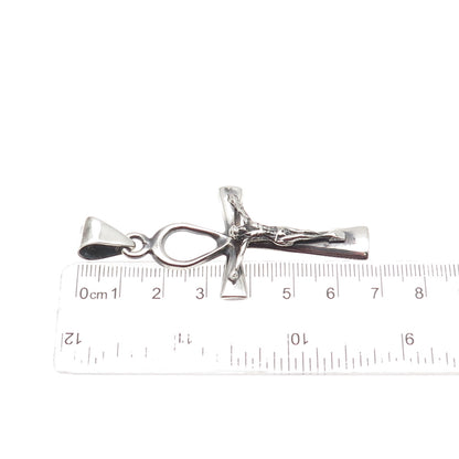 925 Sterling Silver Vintage Egyptian Ankh Crucifix Cross Charm Pendant